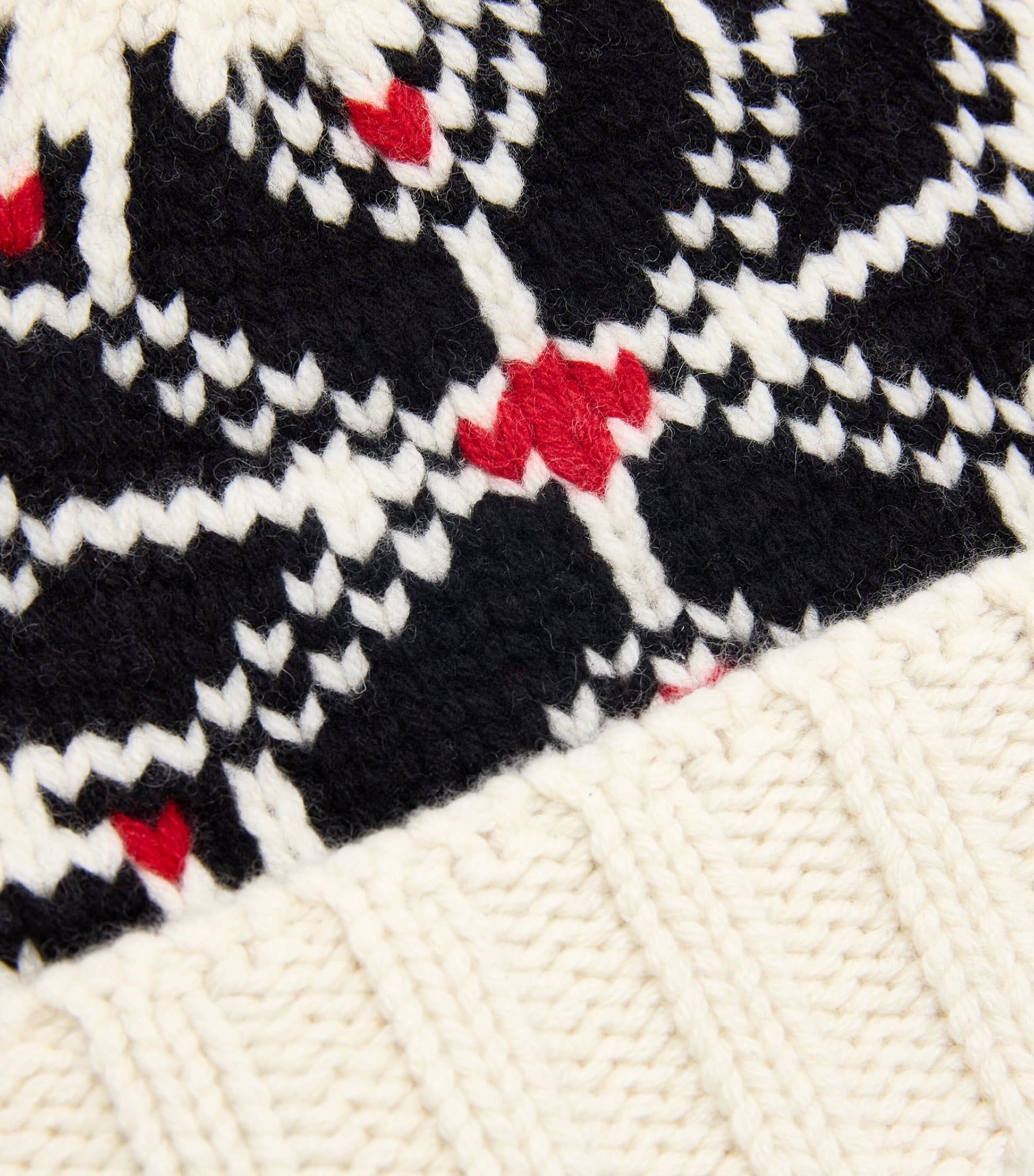 Ivory Wool Pom-Pom Snowflake Beanie