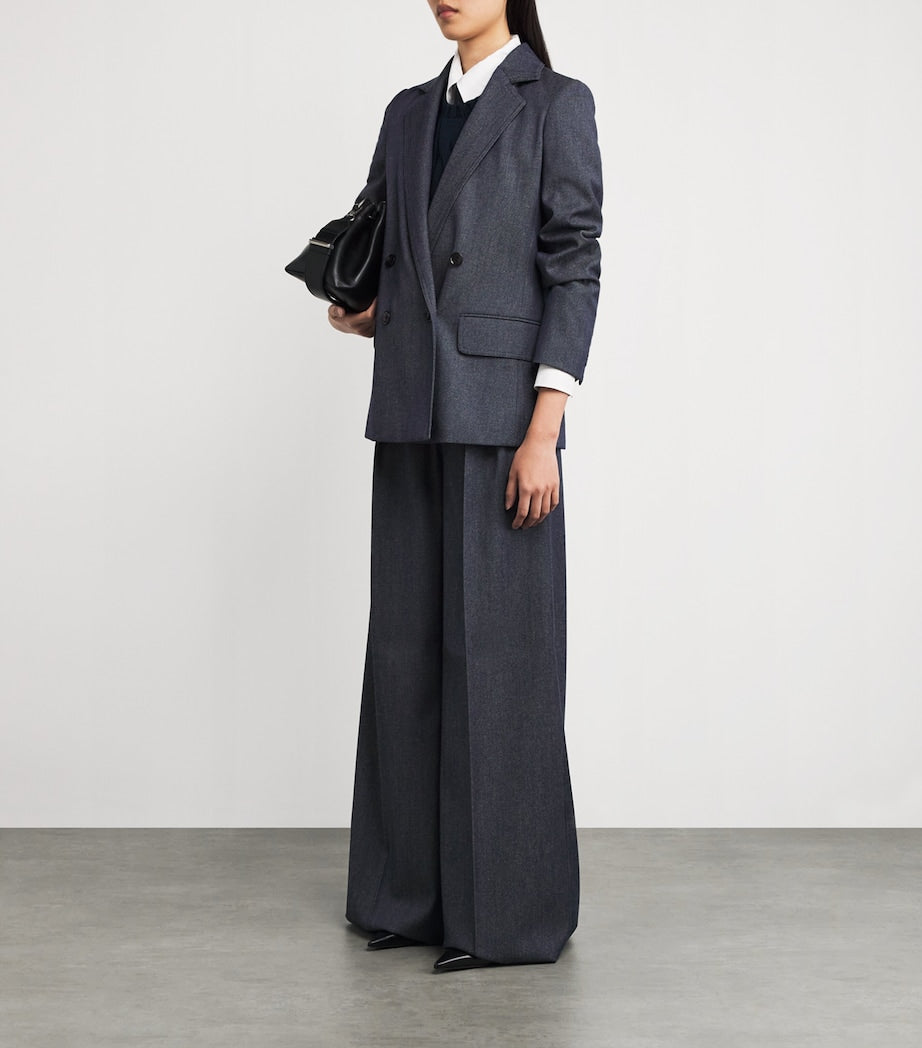 Max Mara Blue Virgin Wool Wide-Leg Trousers