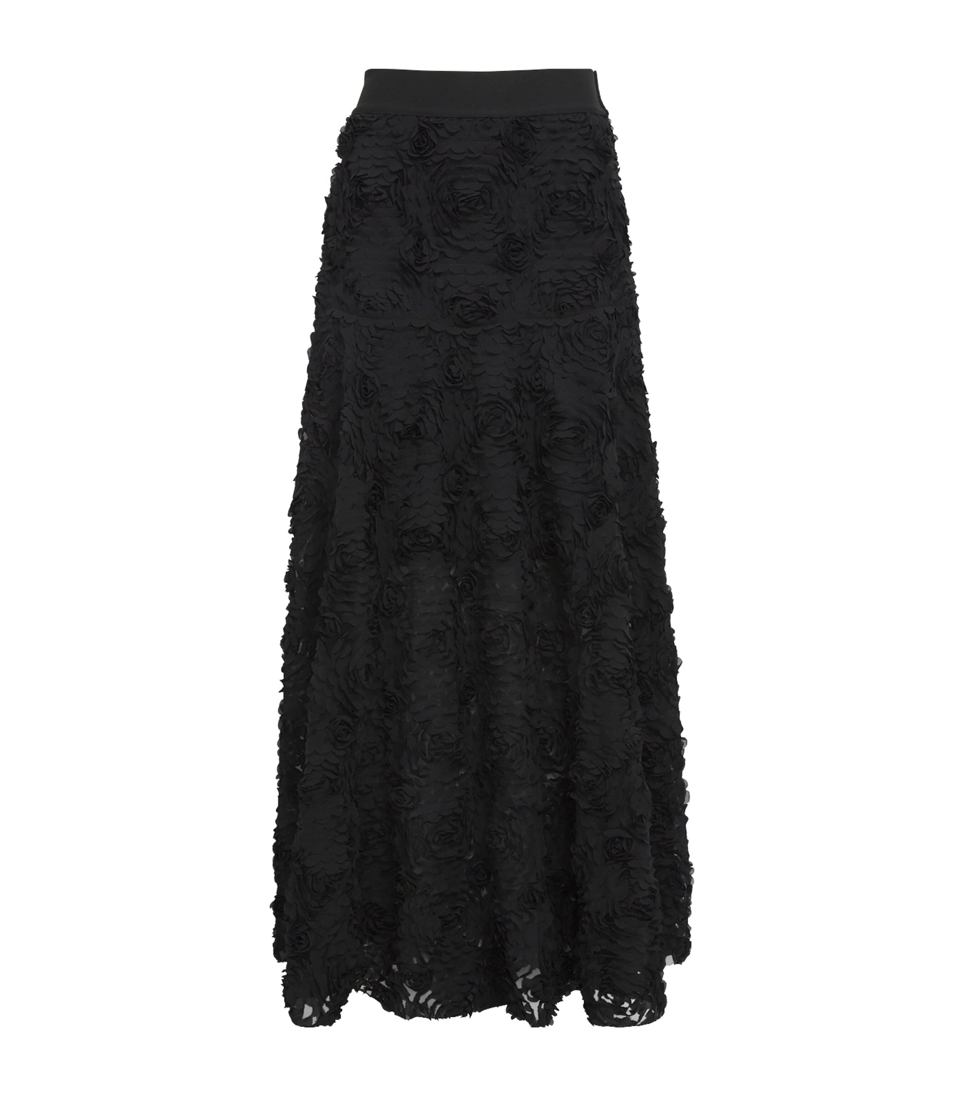 Black Tulle Embroidered Maxi Skirt