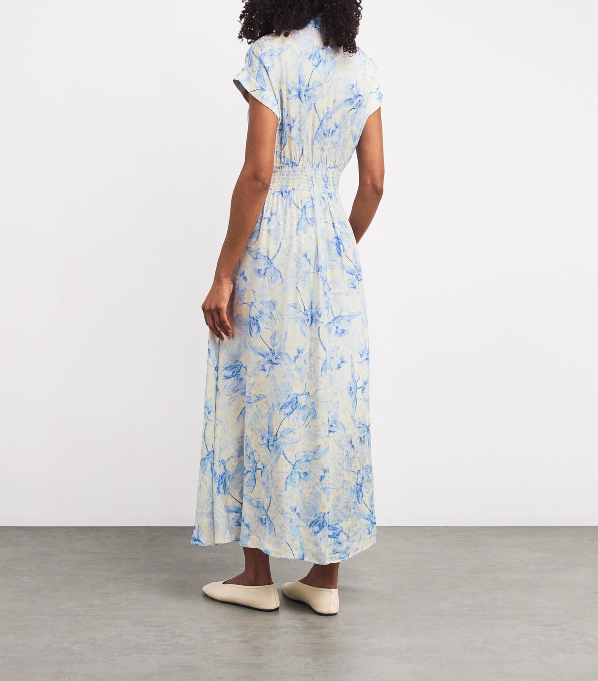 Satin Floral Midi Dress BLUE FLOWER PRINT