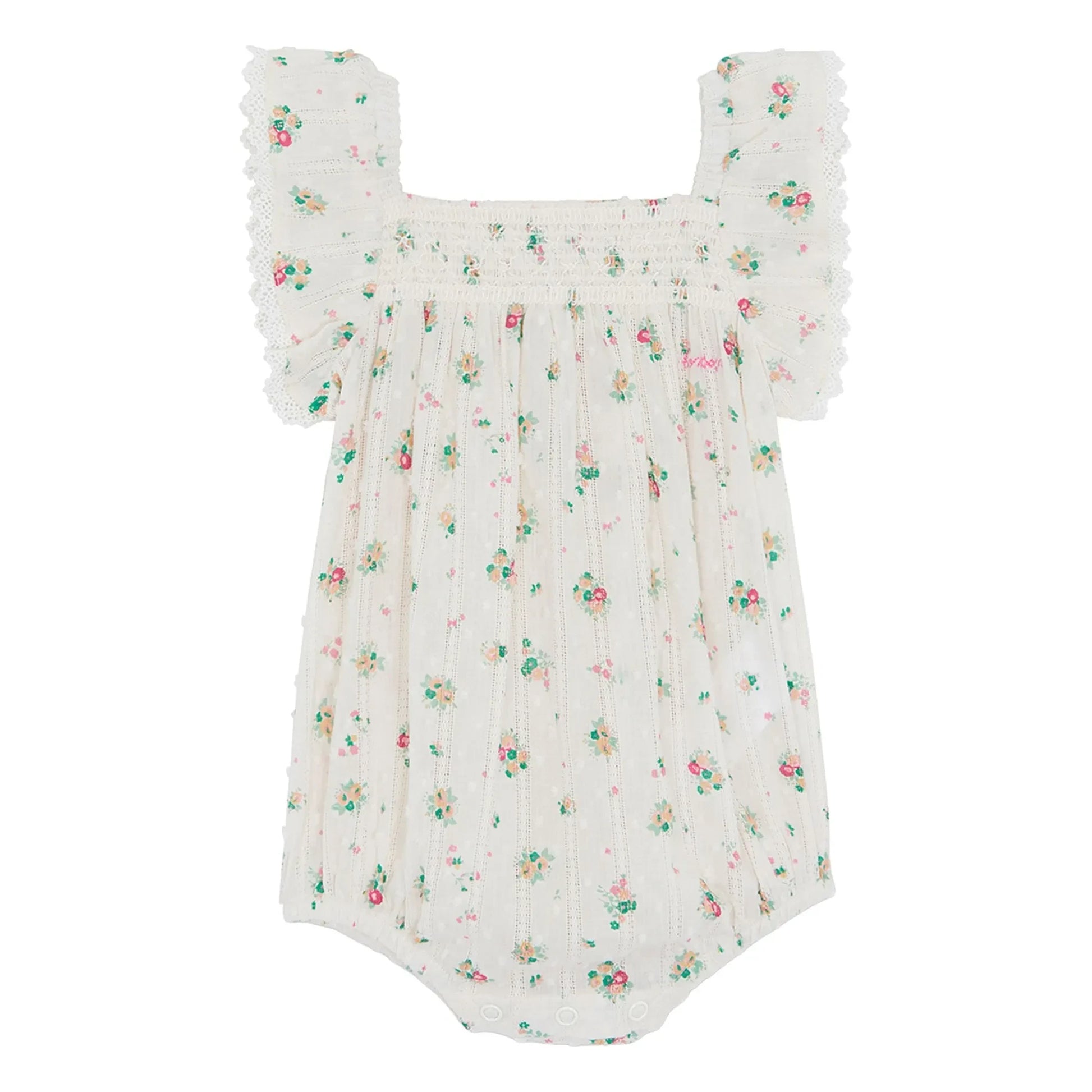 Bonton - Lalix Bouquets Smocked romper | White
