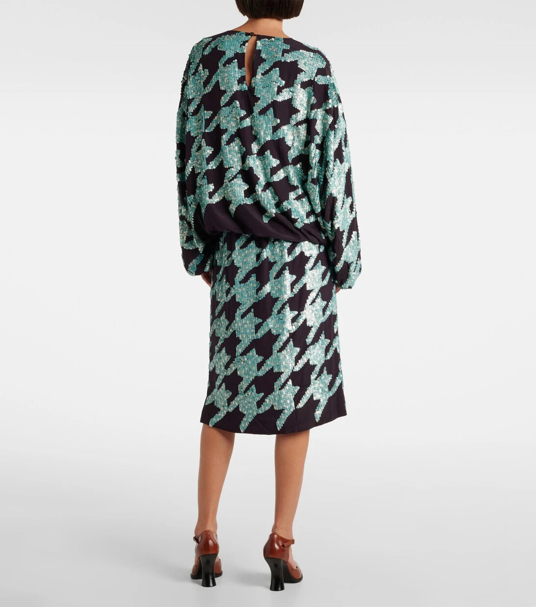 Dries Van Noten - سويت شيرت حرير بنقشة الكاروهات المُرَصَّعة بالترتر