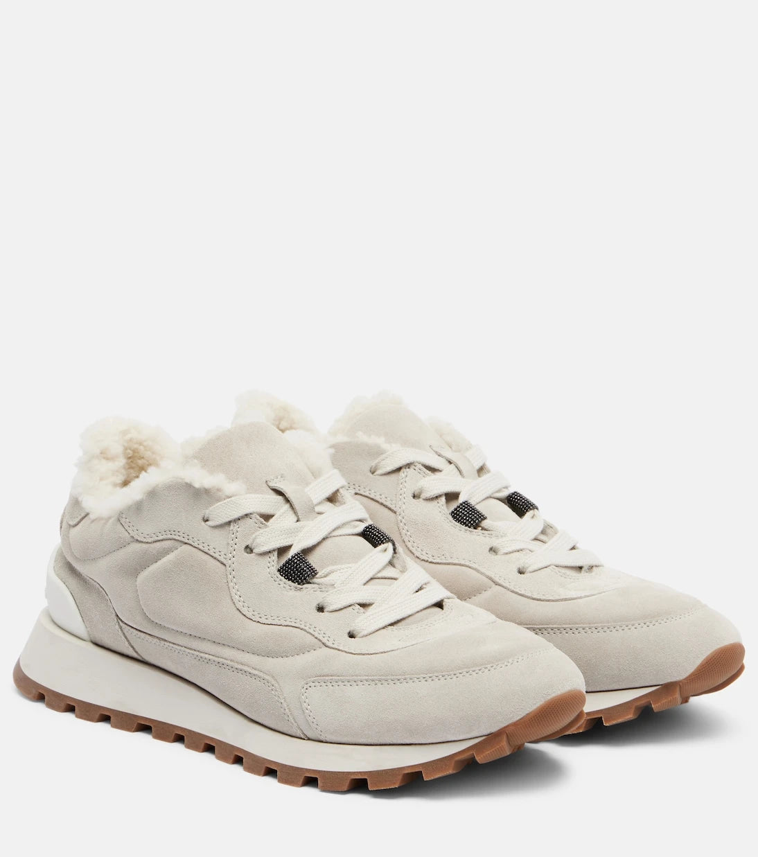 Brunello Cucinelli - حذاء سنيكرز قصير من جلد الشمواه مبطن بالفرو