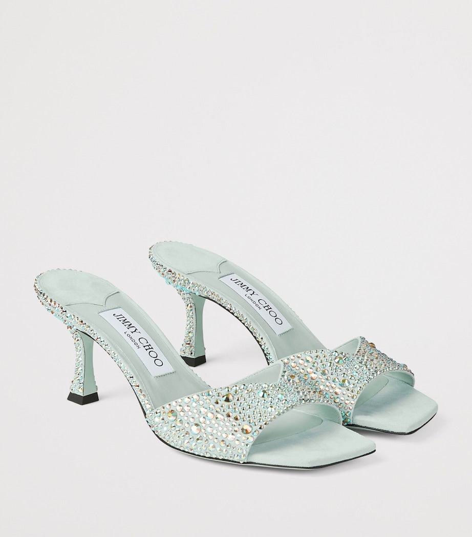 Jimmy Choo Turquoise Skye 70 Leather Embellished Mules