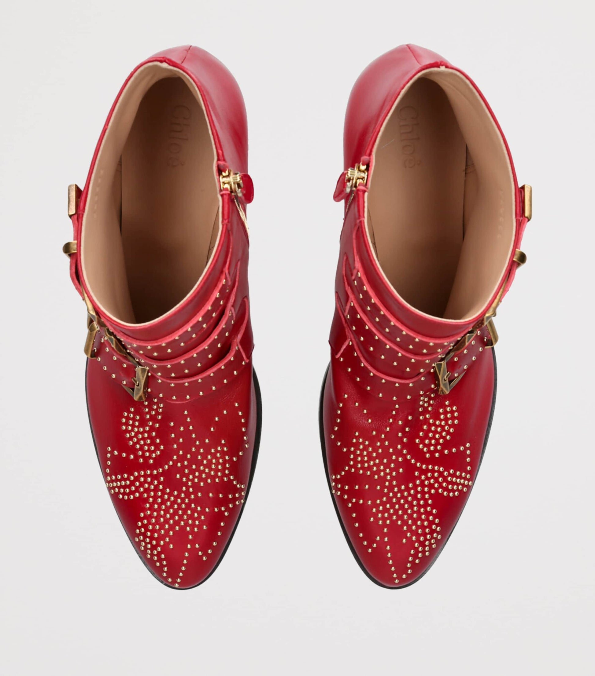 Chloé Red Leather Susanna Western Ankle Boots 40