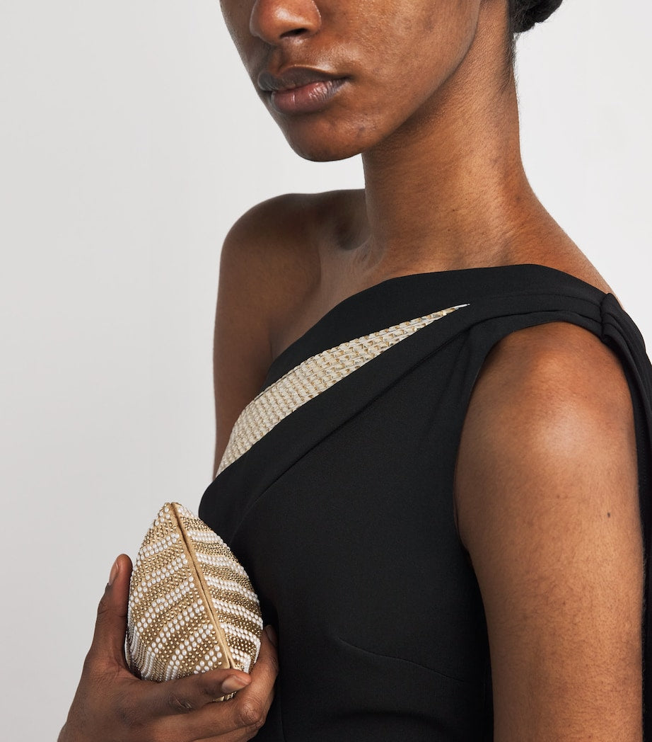 Roland Mouret Black Crystal One-Shoulder Gown