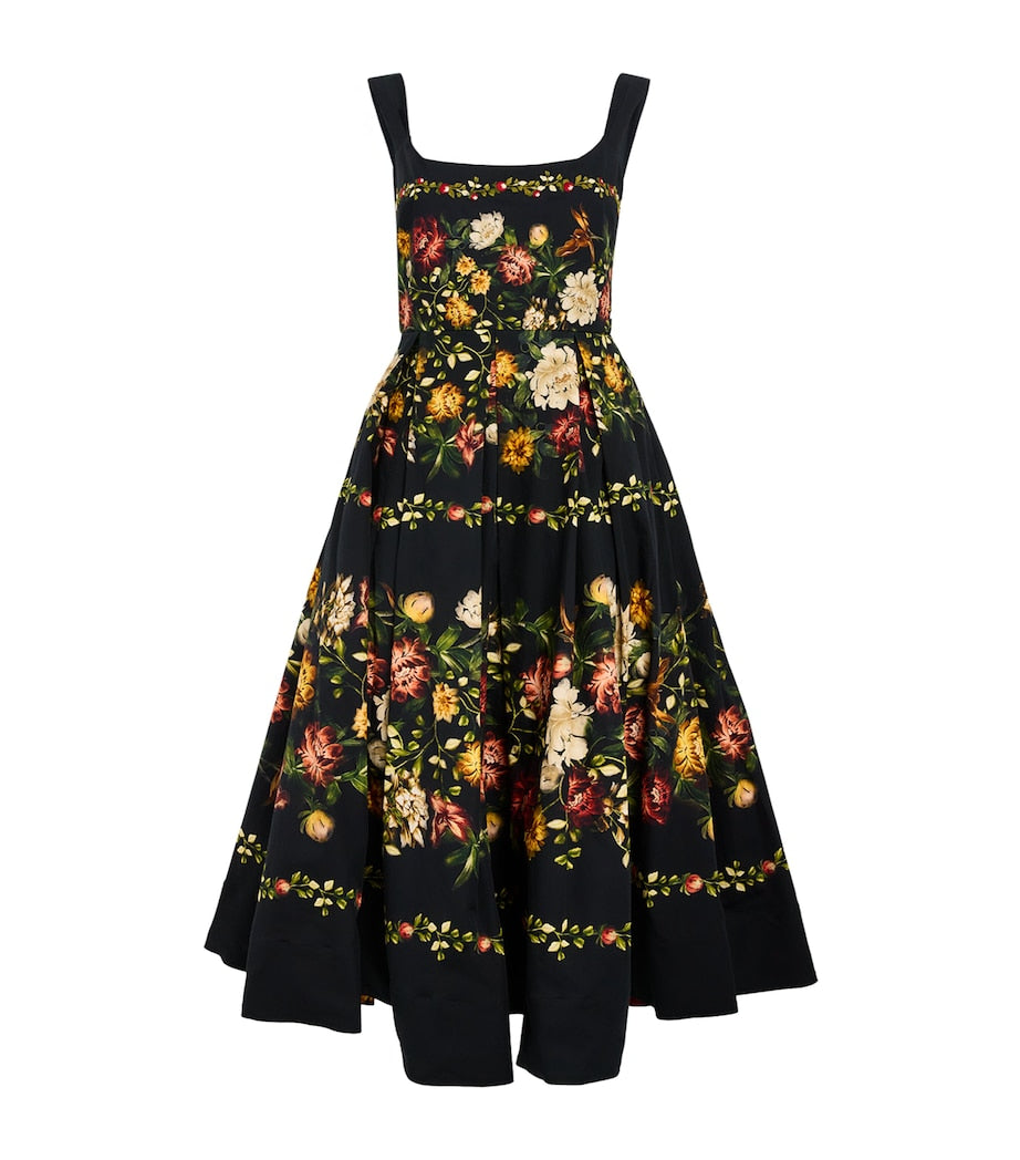 Multi Cotton Floral Midi Dress