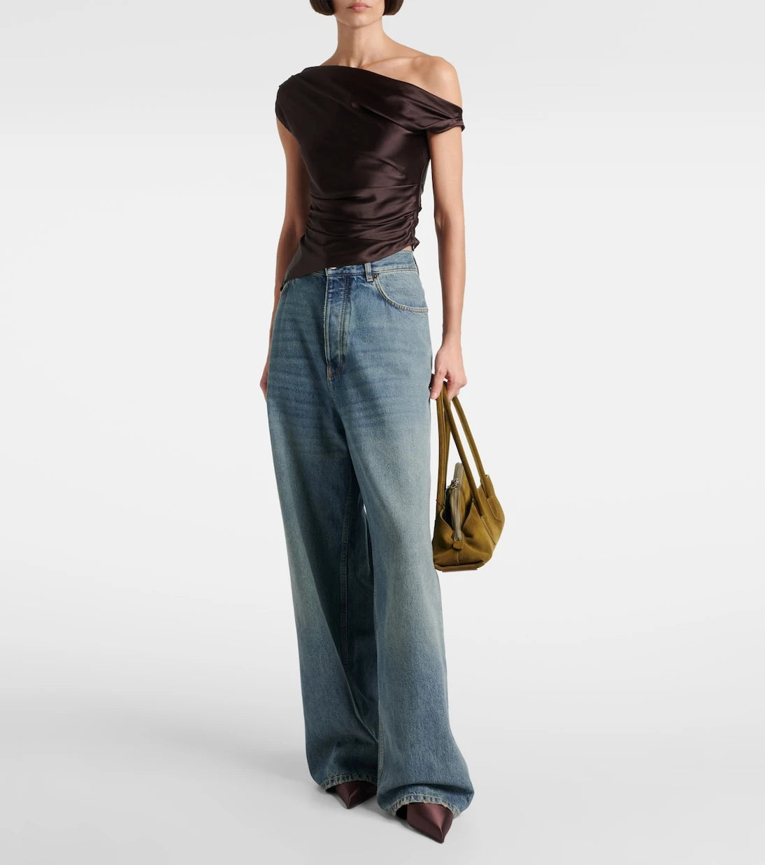 Staud - Phare one-shoulder silk-blend satin top