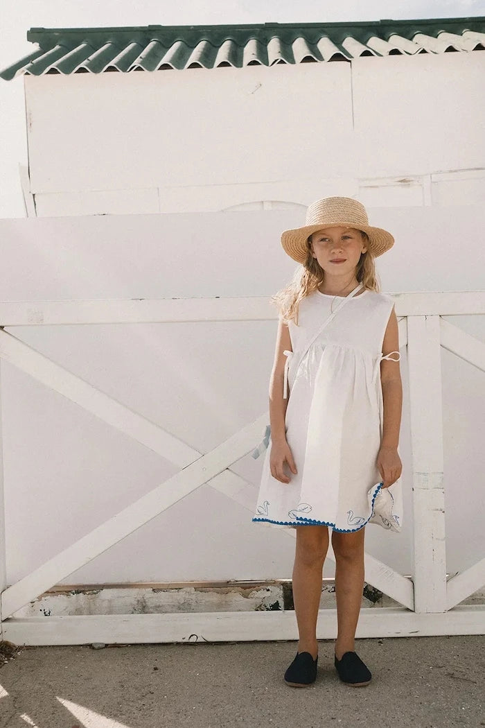 Детска рокля с лен Tinycottons SWANS BOWS DRESS