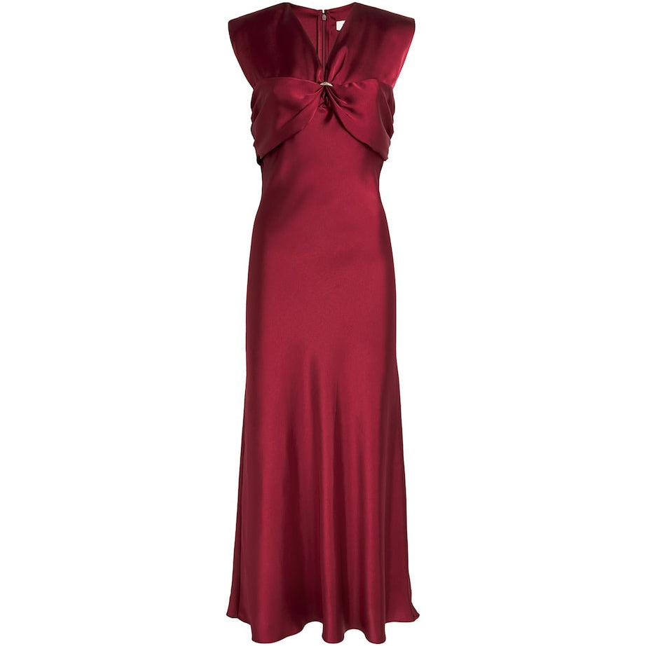 Sandro Paris Red Satin V-Neck Maxi Dress