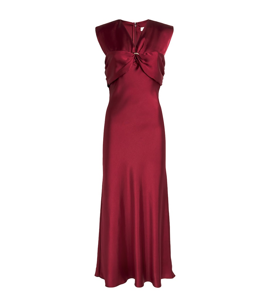 Sandro Paris Red Satin V-Neck Maxi Dress