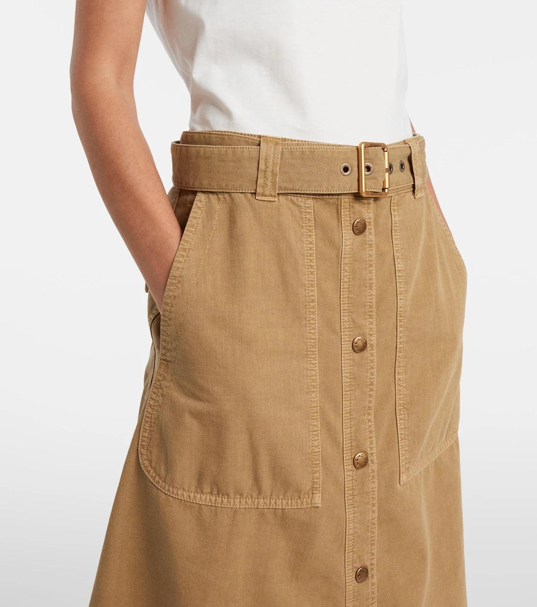 Moncler - Belted denim midi skirt