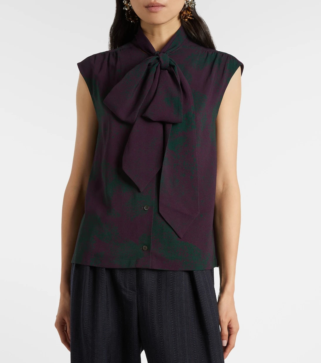 Dries Van Noten - Printed tie-neck top