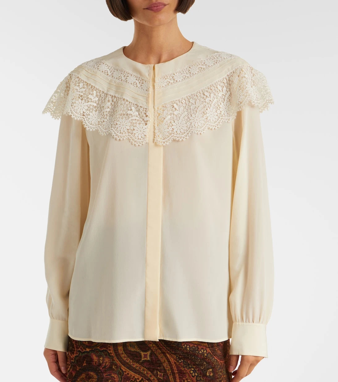 Chloé - Lace-trimmed silk crêpe de chine blouse