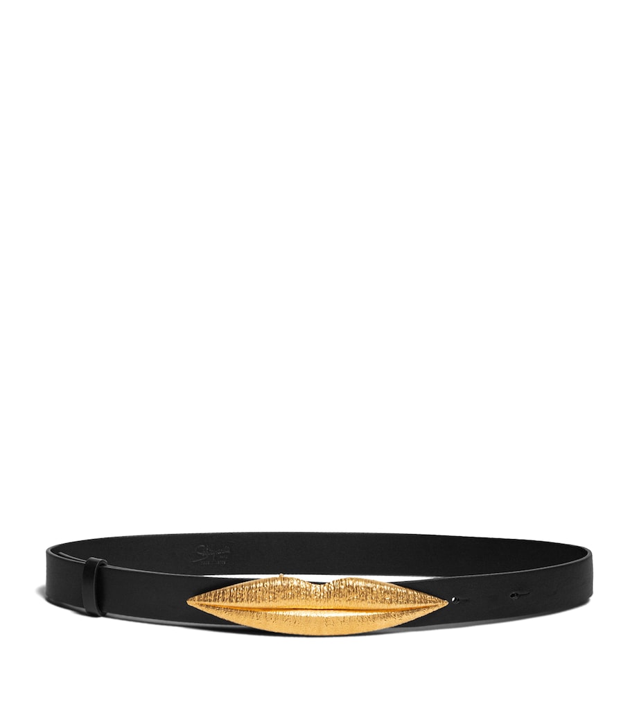 Black Calf Leather Mouth-Detail Belt