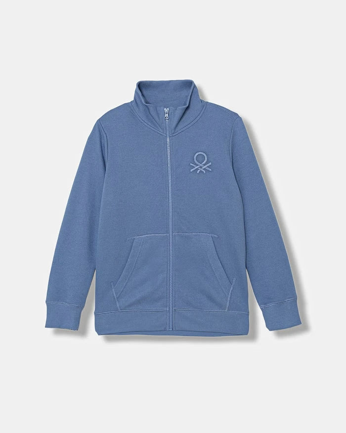 United Colors of Benetton pamuklu fermuarlı kapüşonlu çocuk sweatshirt