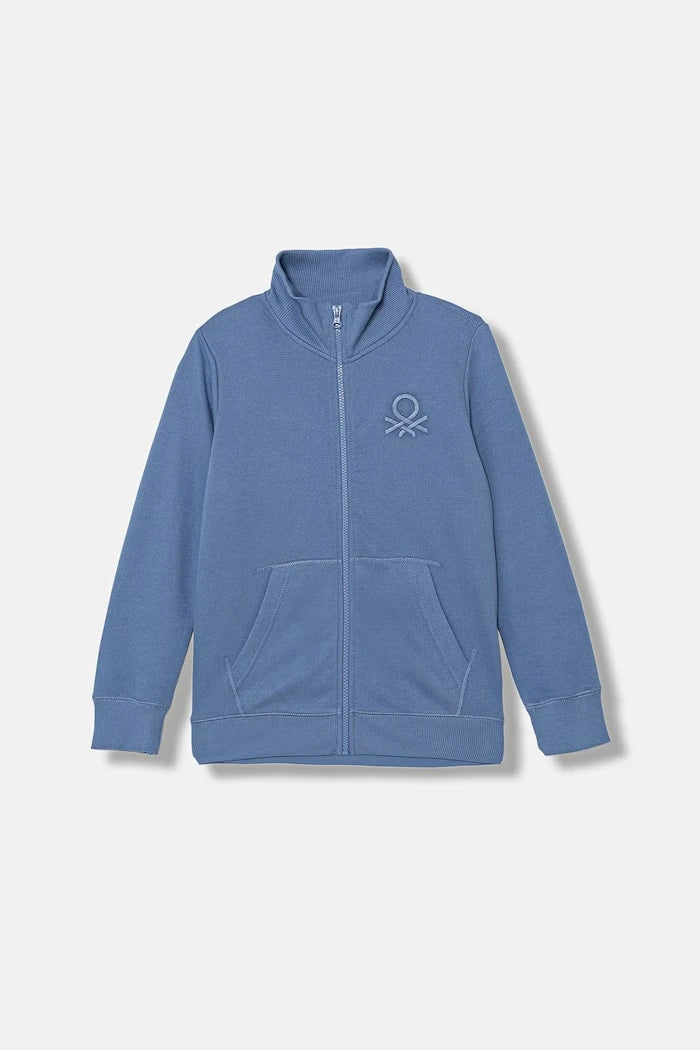 United Colors of Benetton pamuklu fermuarlı kapüşonlu çocuk sweatshirt