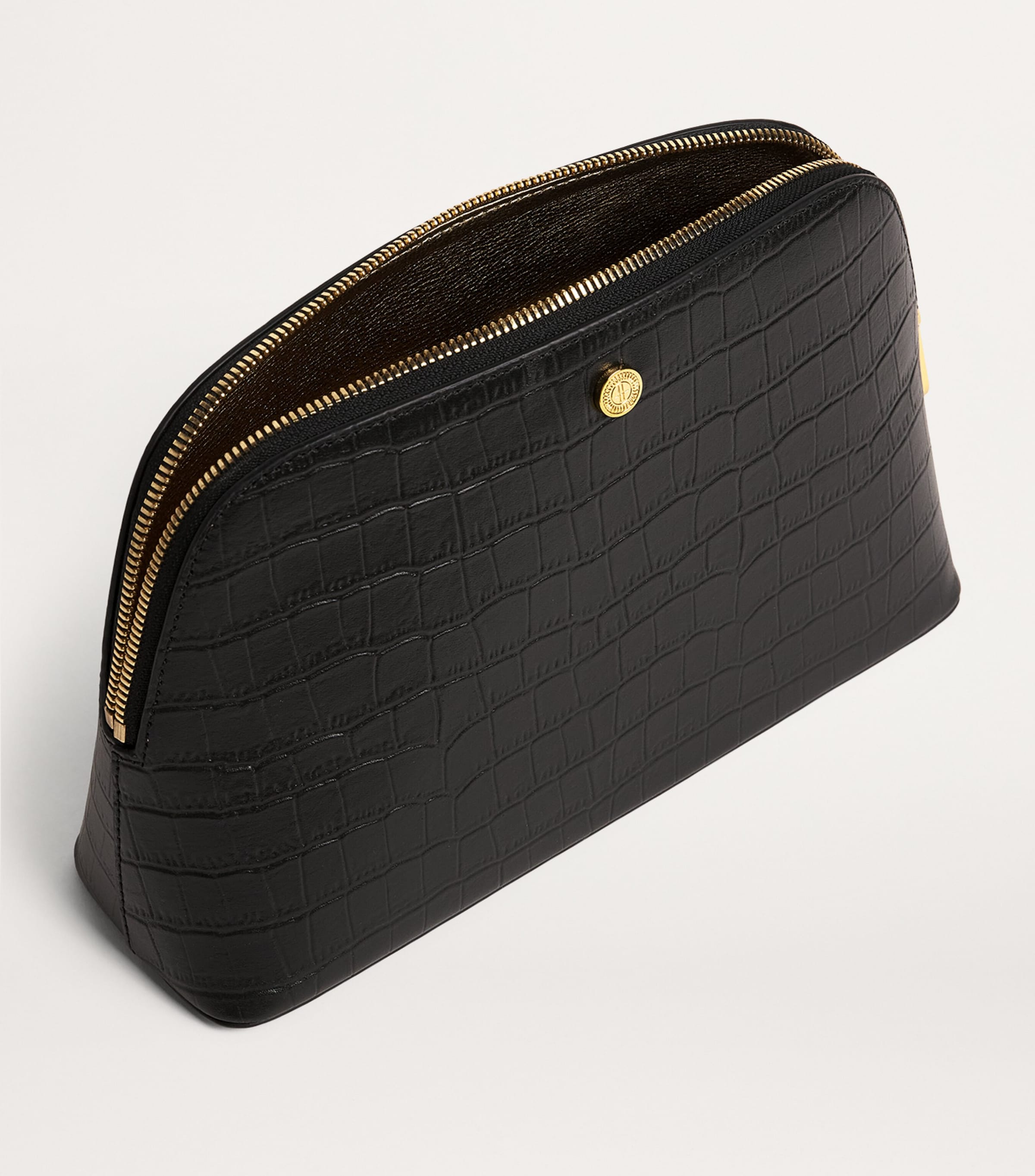 Large Croc-Embossed Leather Cosmetics Bag