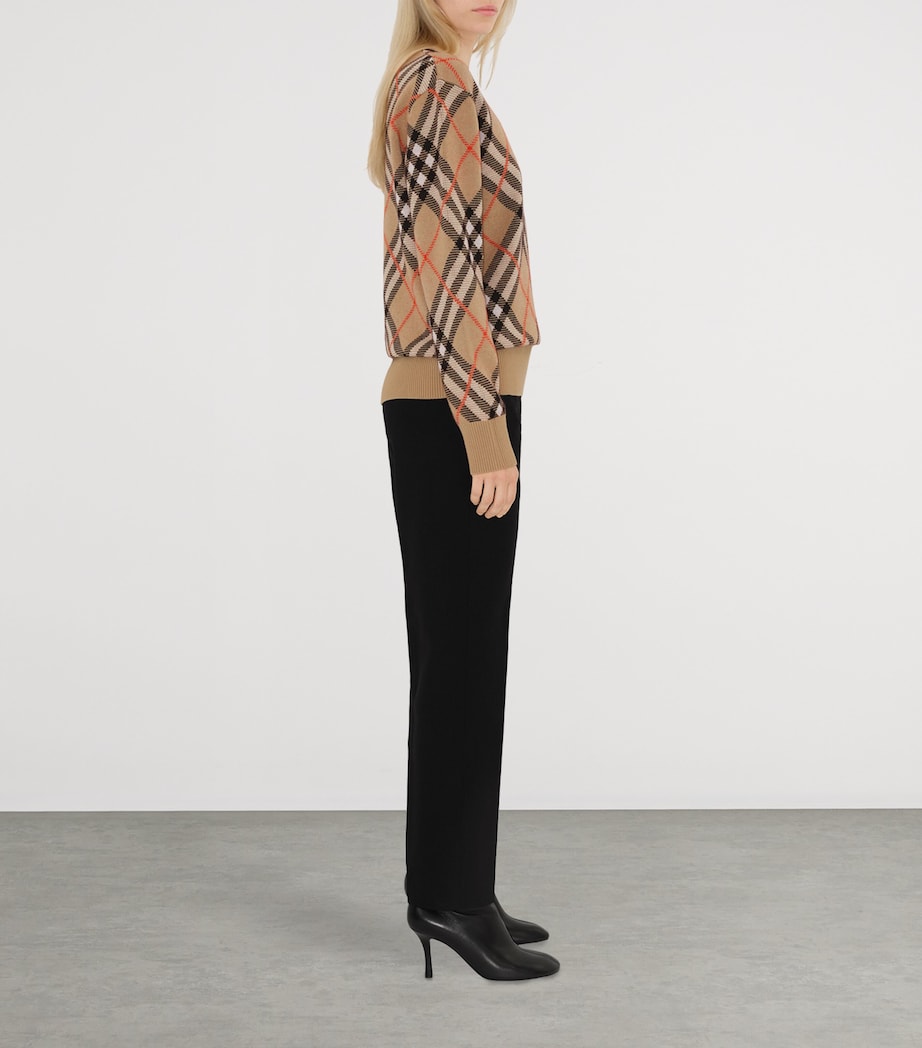 Beige Wool-Mohair Check Cardigan