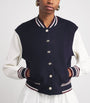Blue Wool Stripe-Trim Bomber Jacket