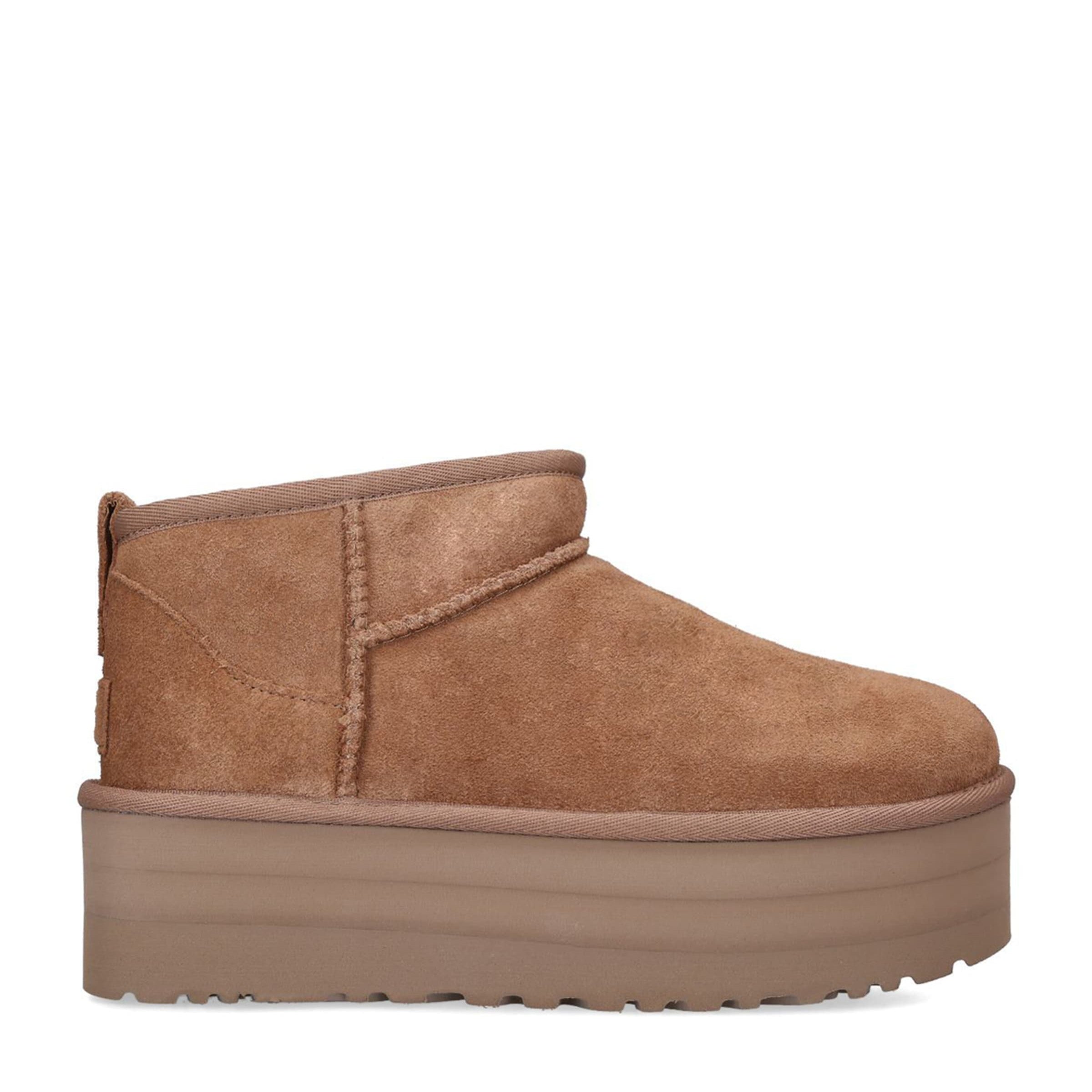 UGG Brown Suede Classic Ultra Mini Platform Boots