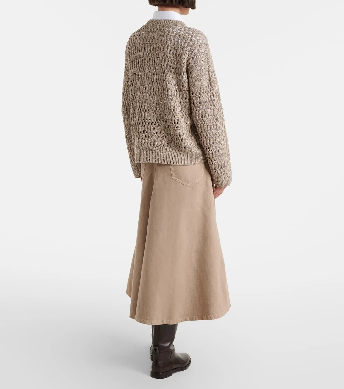 Brunello Cucinelli - Cotton and linen denim midi skirt