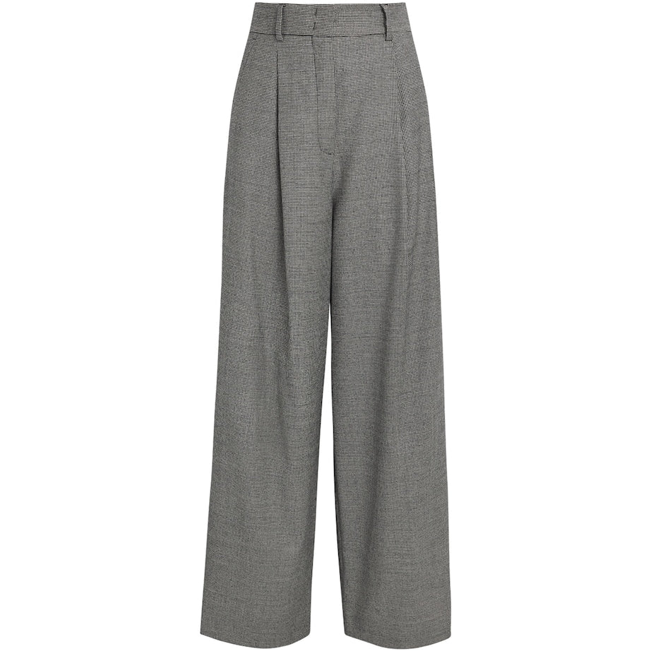 Virgin Wool Houndstooth Tailored Trousers BLACK