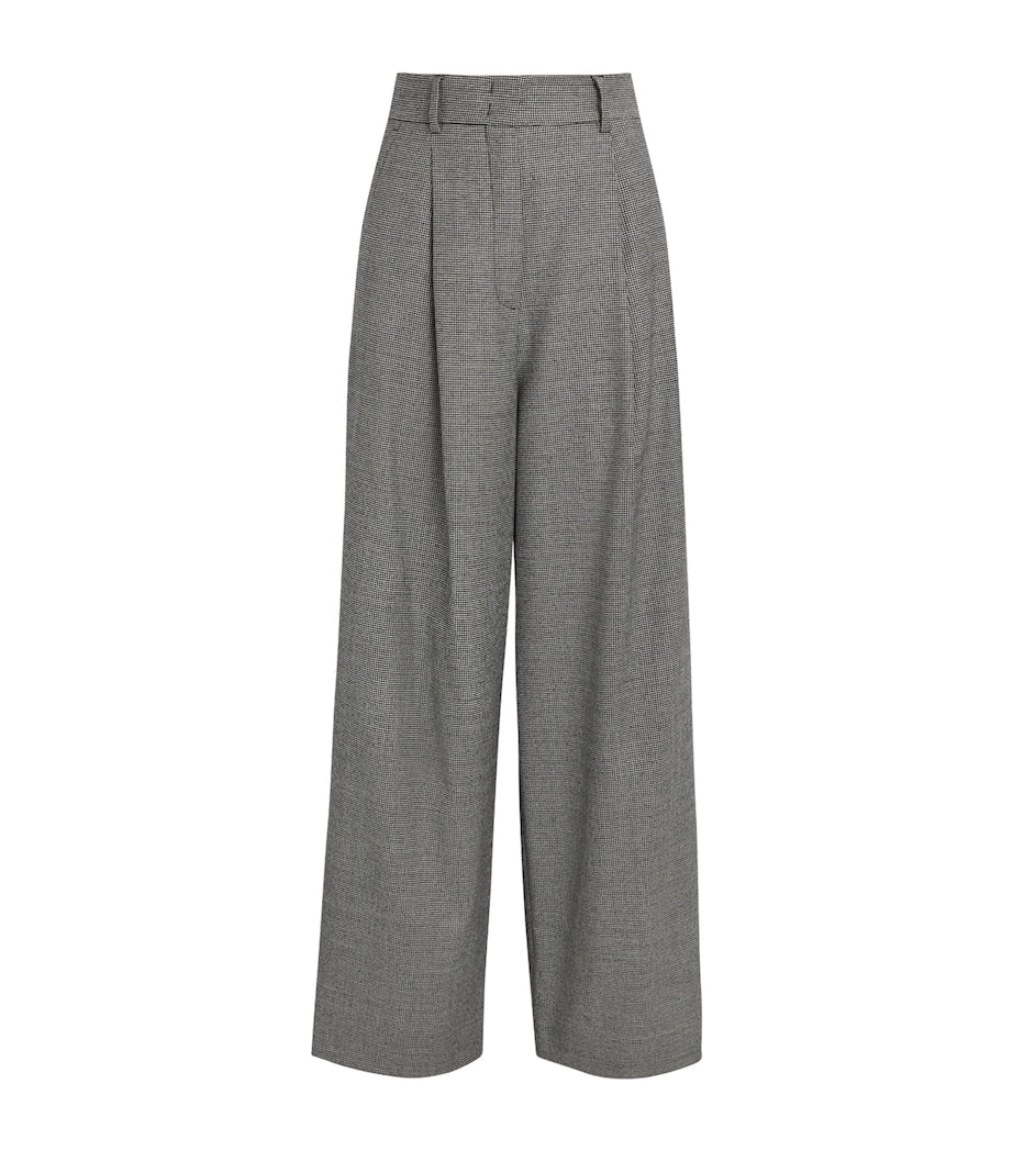 Virgin Wool Houndstooth Tailored Trousers BLACK