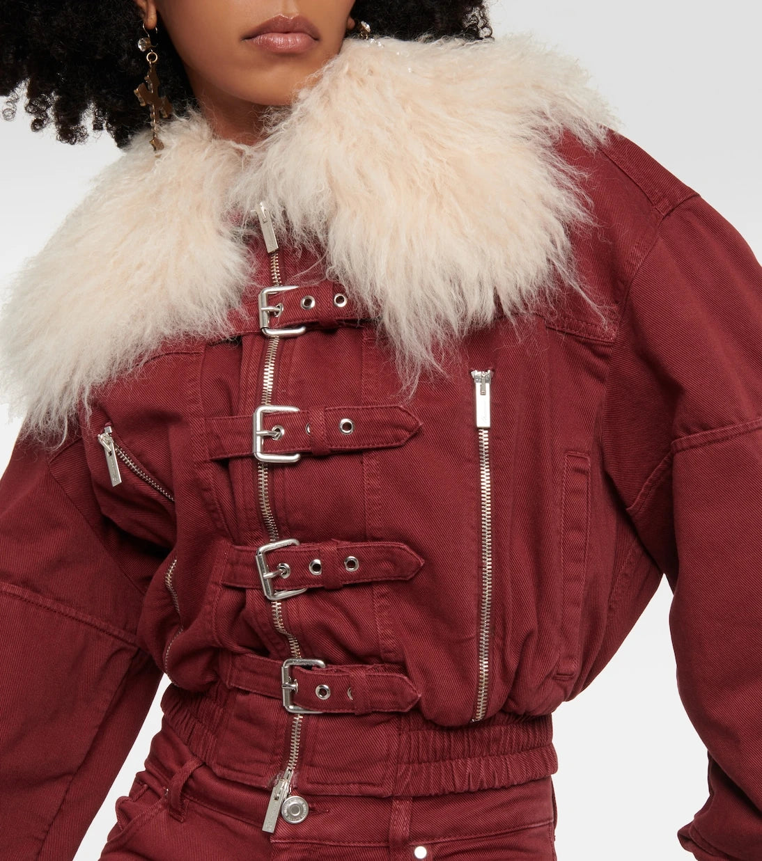 Blumarine - Cropped shearling-trimmed denim jacket