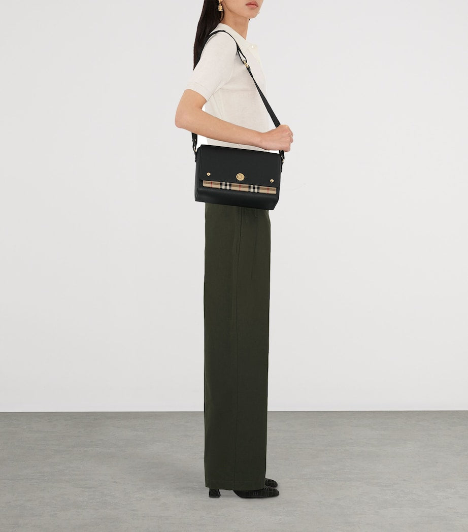 Burberry Black Leather Check-Lined Cross-Body Bag
