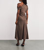 Simkhai Brown Satin Asymmetric Joanna Midi Dress