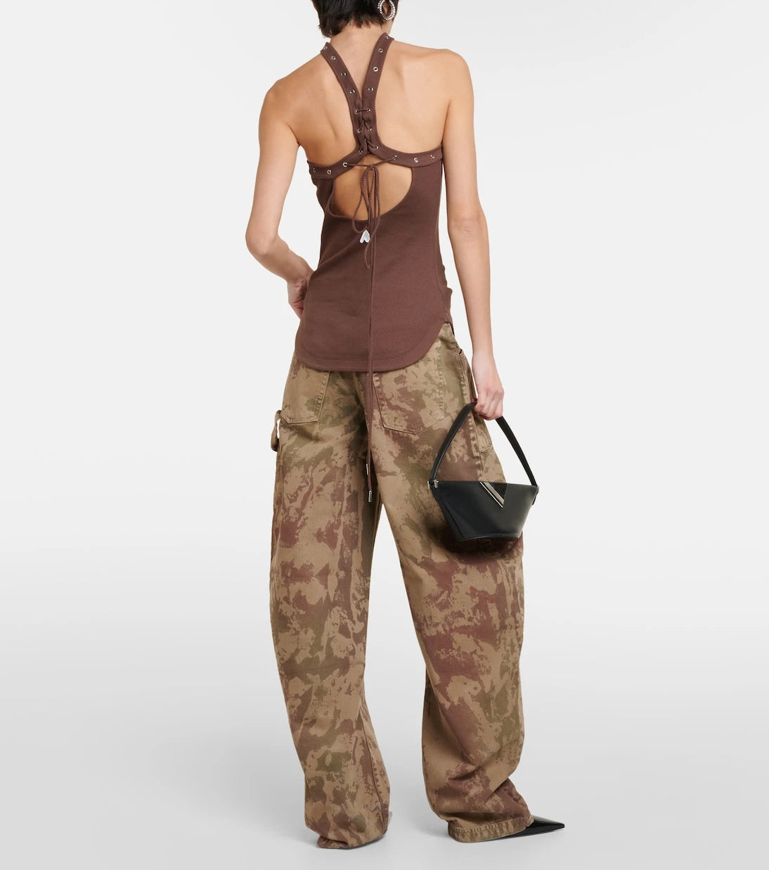 The Attico - Ribbed-knit halterneck jersey top