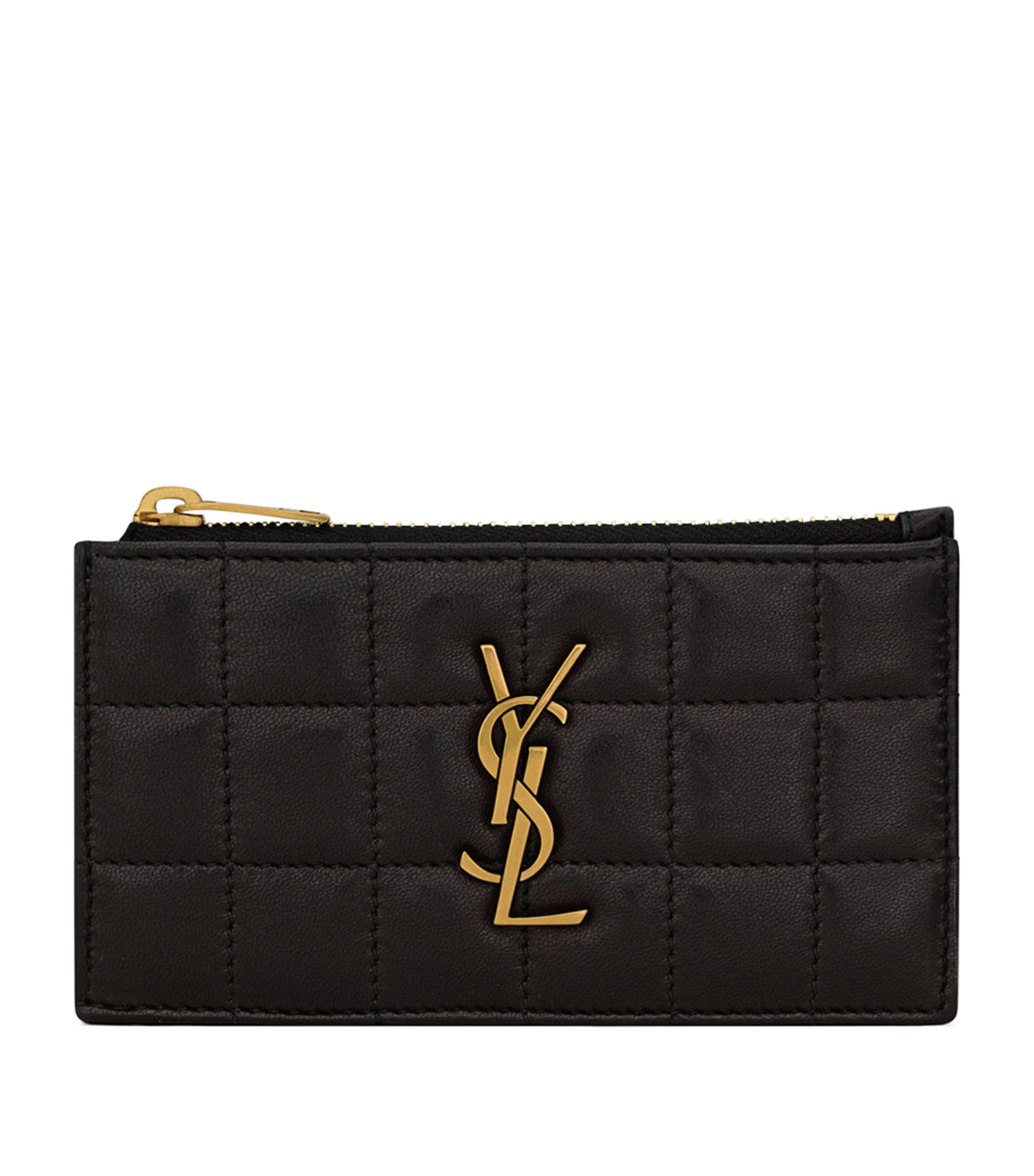 Saint Laurent Black Cassandre Matelassé Fragments Zipped Card Case