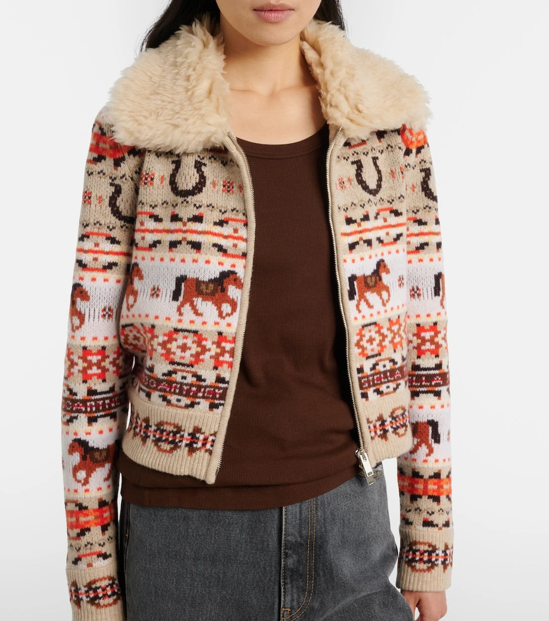 Stella McCartney - Intarsia virgin wool zip-up cardigan