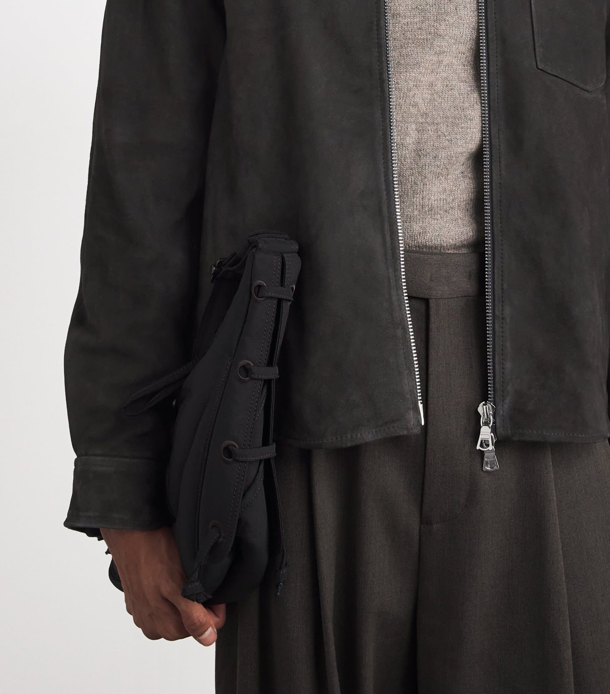 Officine Generale Black Suede Zip Overshirt