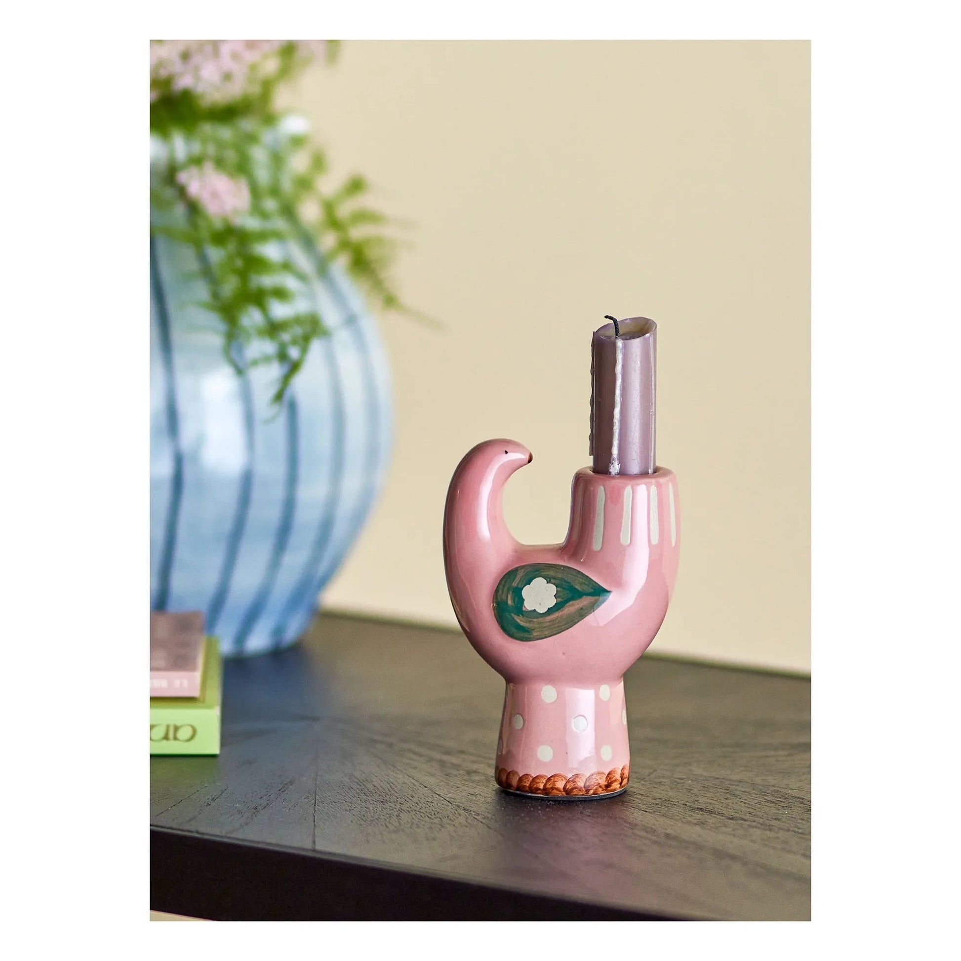 Bloomingville - Stoneware bird candlestick Trudy | Pink