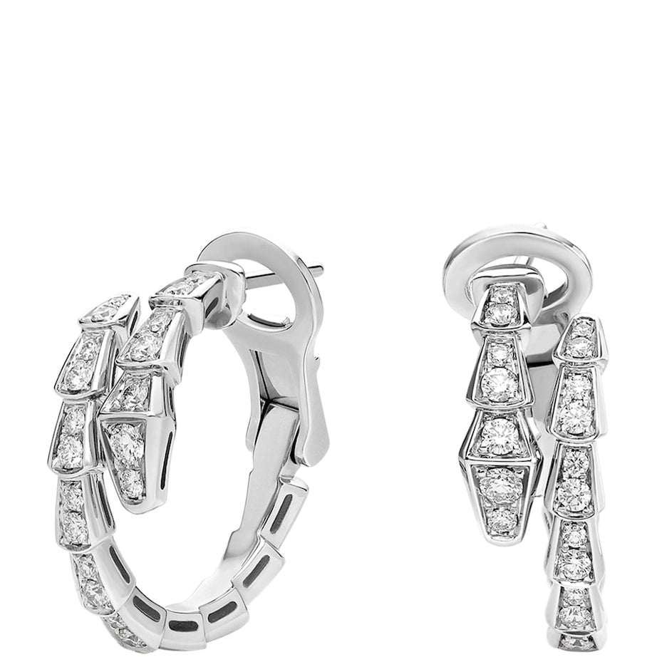 White Gold and Diamond Serpenti Viper Hoop Earrings