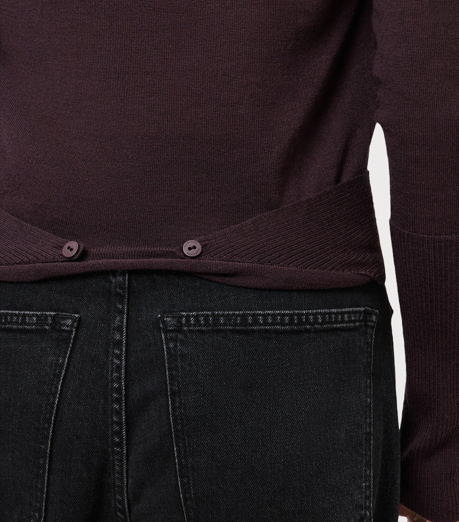 AllSaints Red Merino Wool Wasson Pirate Cardigan