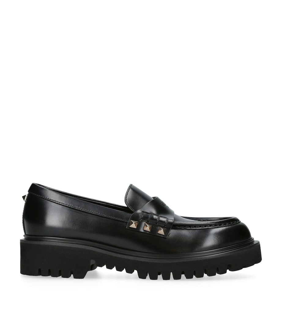 Valentino Garavani Black Leather Rockstud Loafers 50