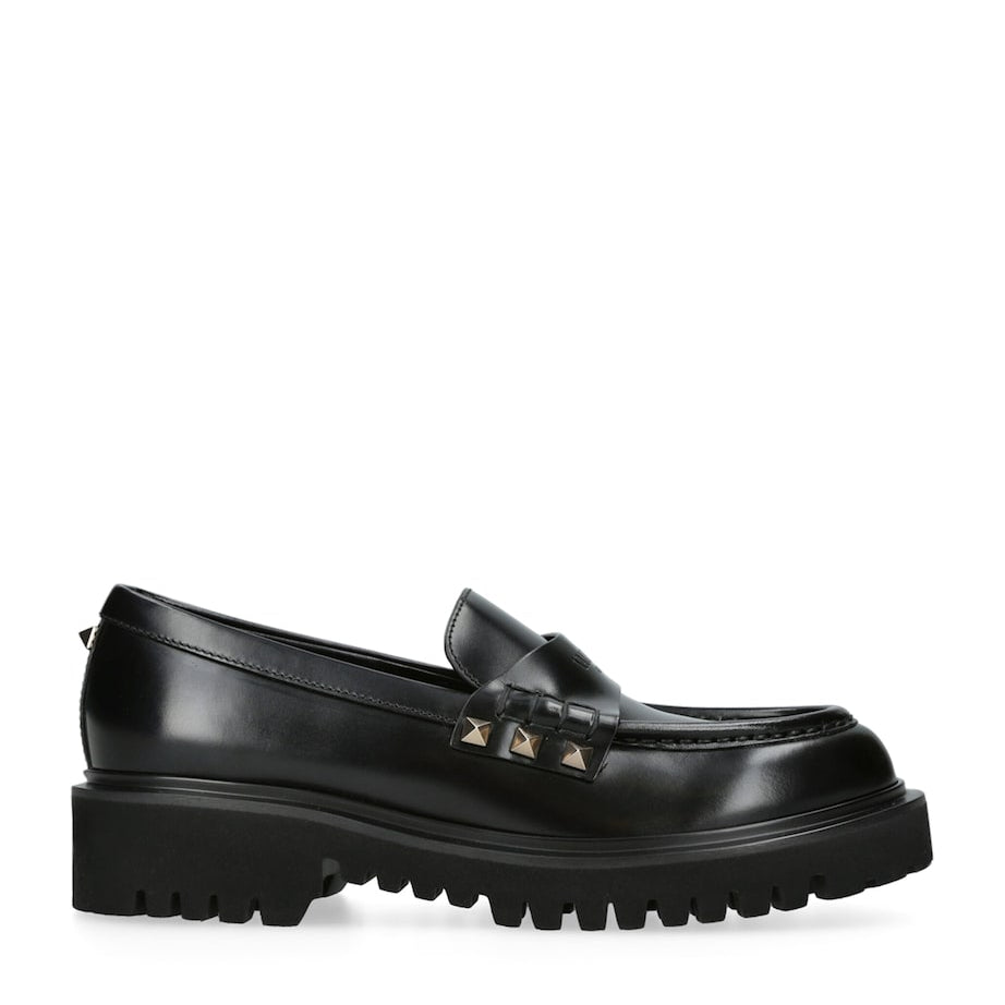 Valentino Garavani Black Leather Rockstud Loafers 50