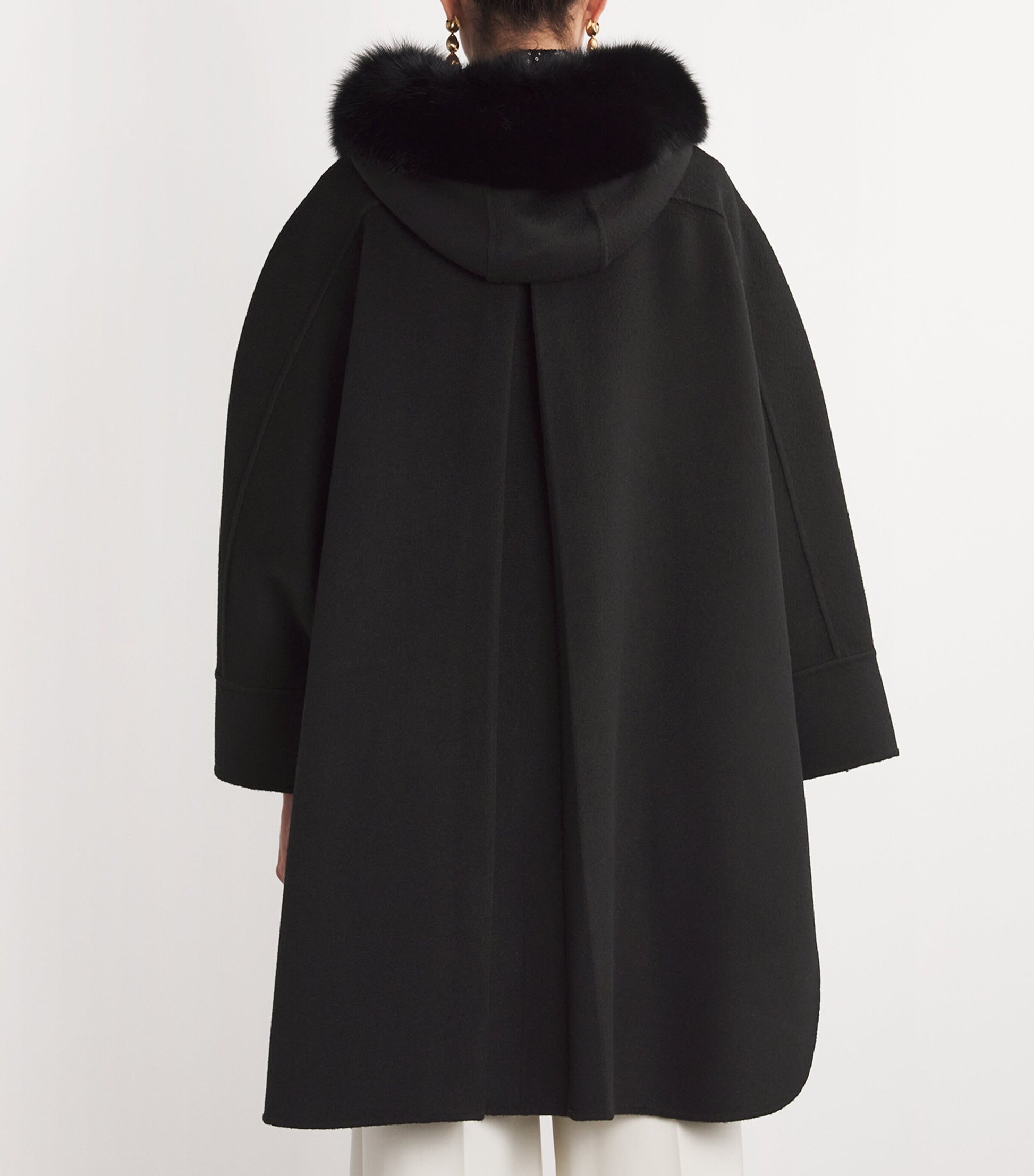 Wool-Cashmere Fox-Trim Cape Coat