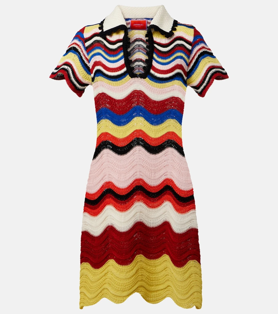 La DoubleJ - Chevron crochet cotton polo dress