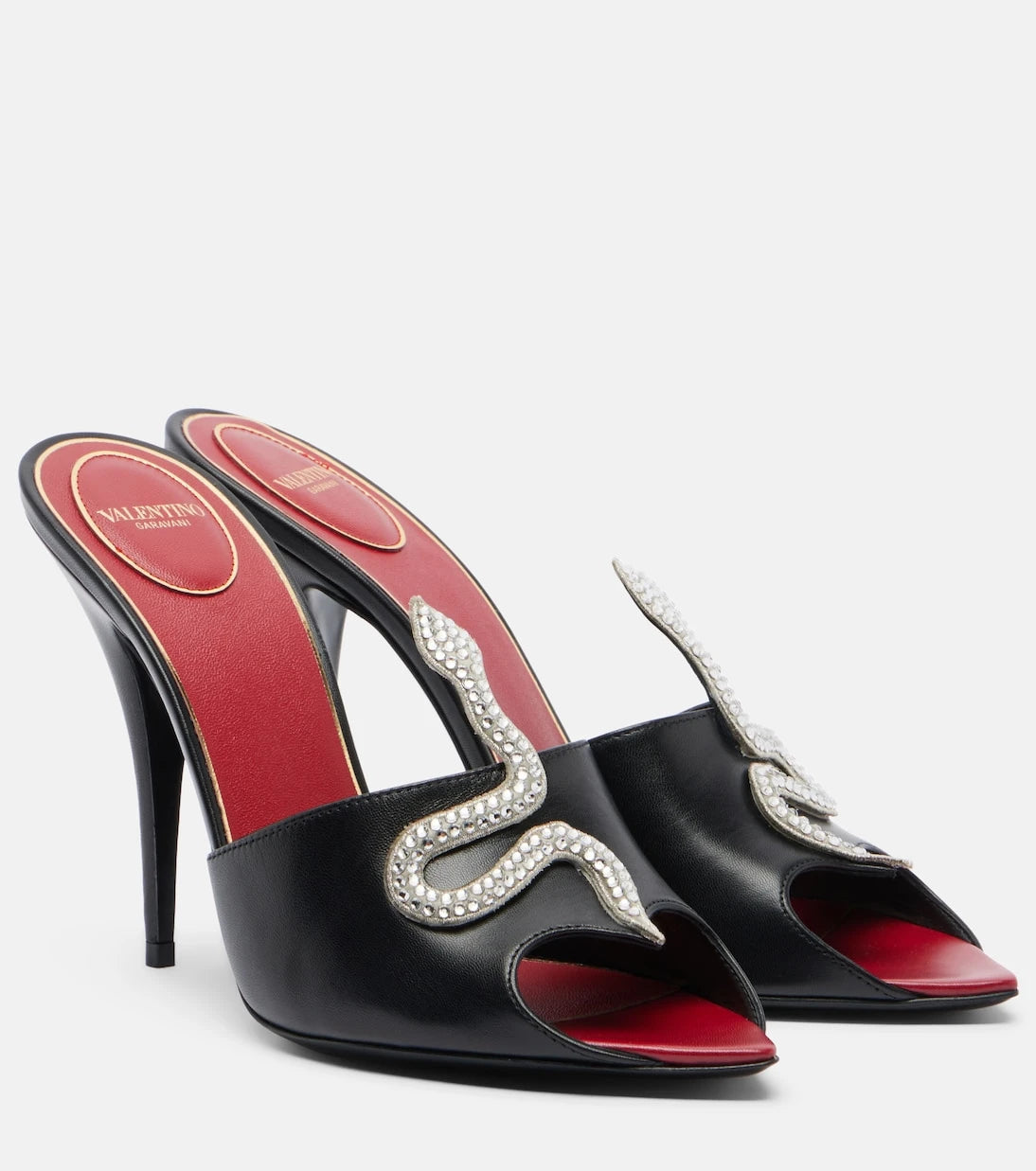 Valentino Garavani - Cœur Vipère embellished leather mules