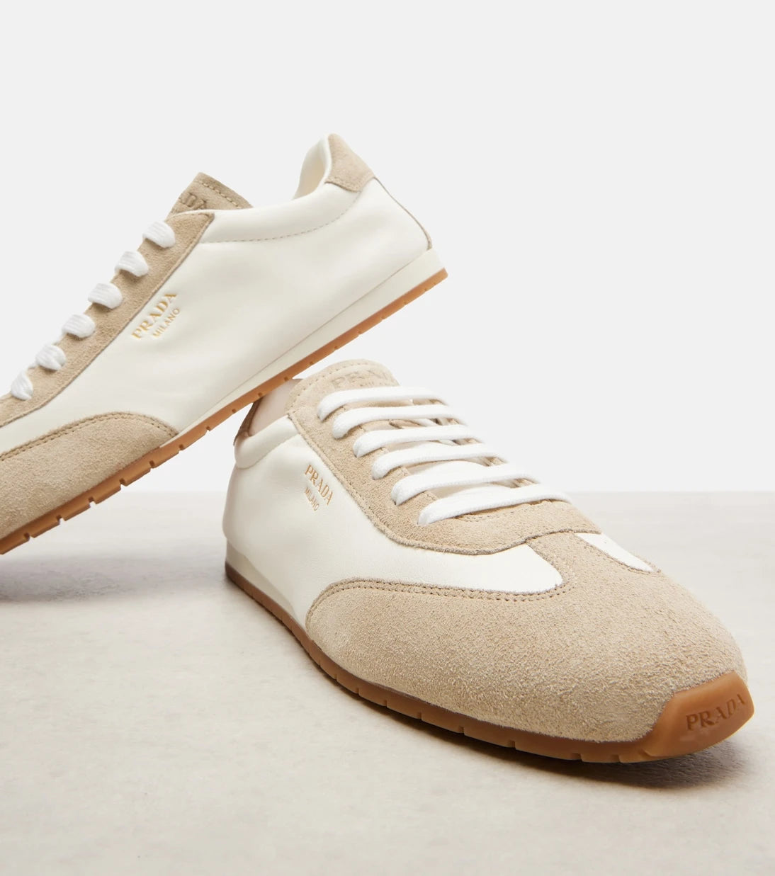 Prada - Suede-trimmed leather sneakers