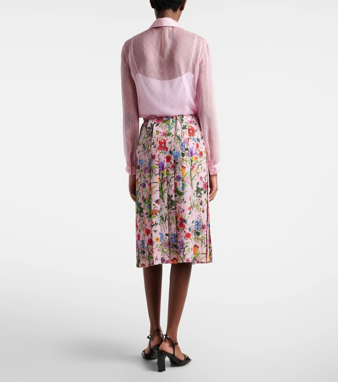 Gucci - Floral pleated silk midi skirt
