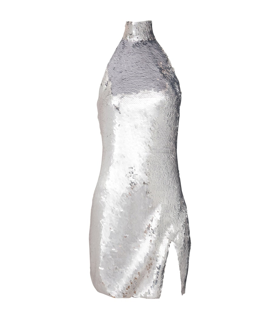 Silver Sequinned Halterneck Mini Dress