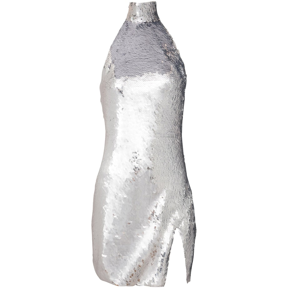 Silver Sequinned Halterneck Mini Dress