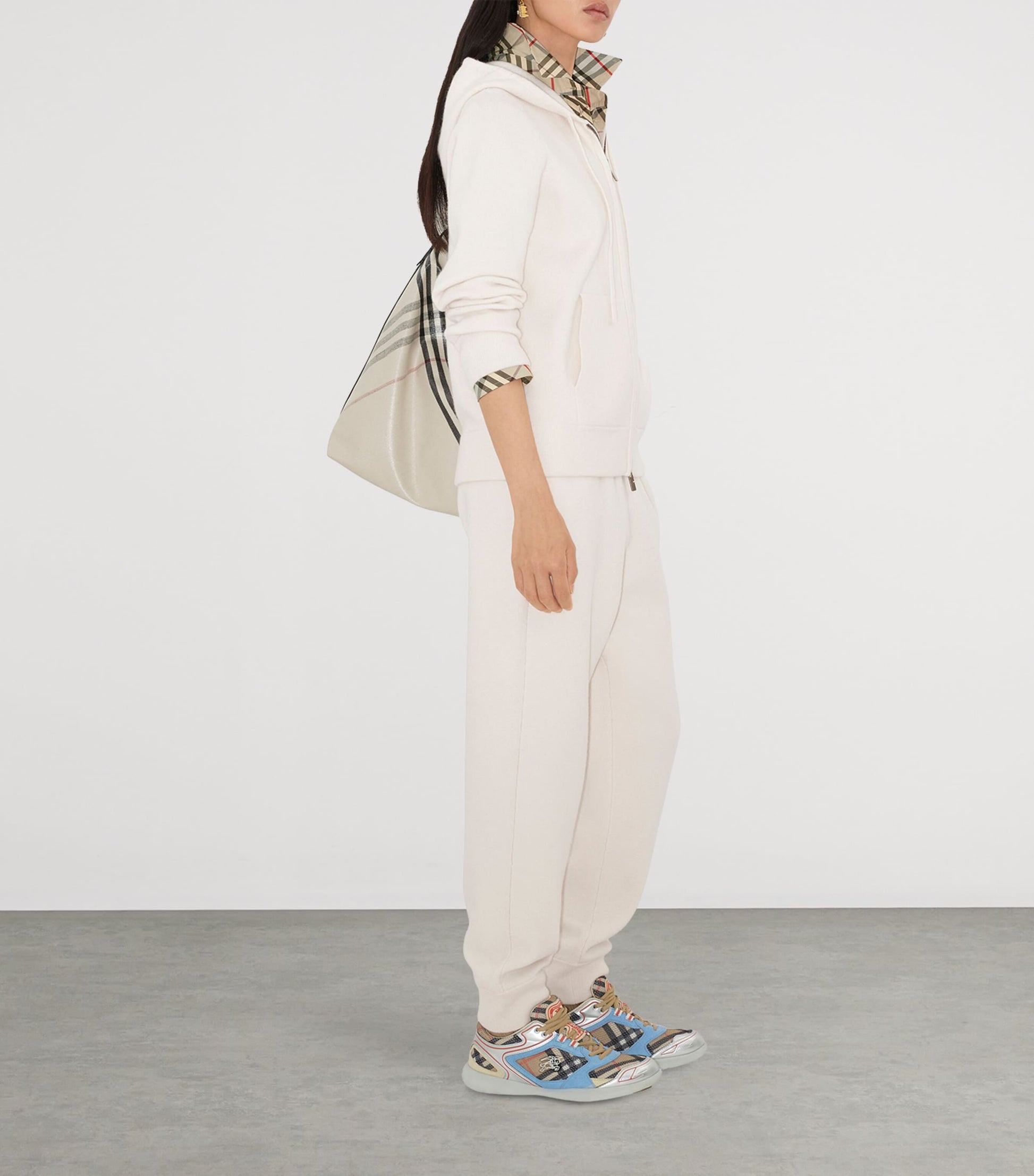 White Cashmere-Blend Zip-Up Hoodie