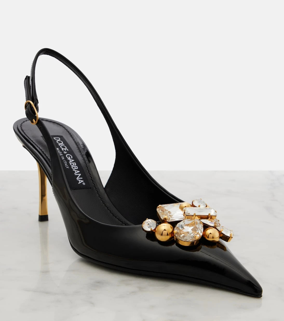 Dolce&Gabbana - Embellished patent leather slingback pumps