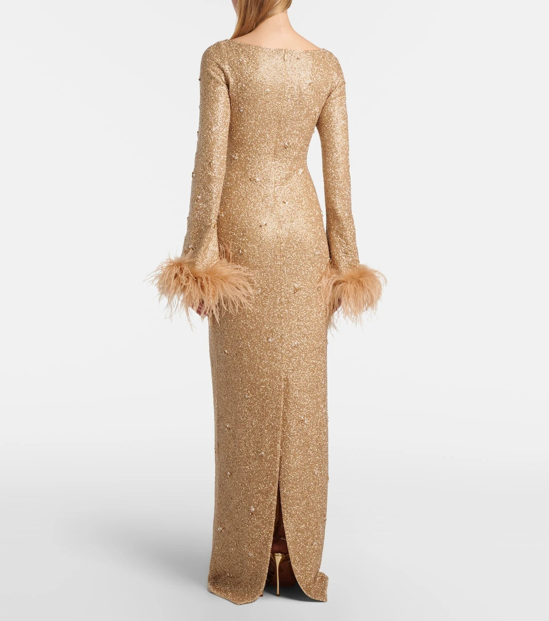 Clio Peppiatt - Mae embellished feather-trimmed gown